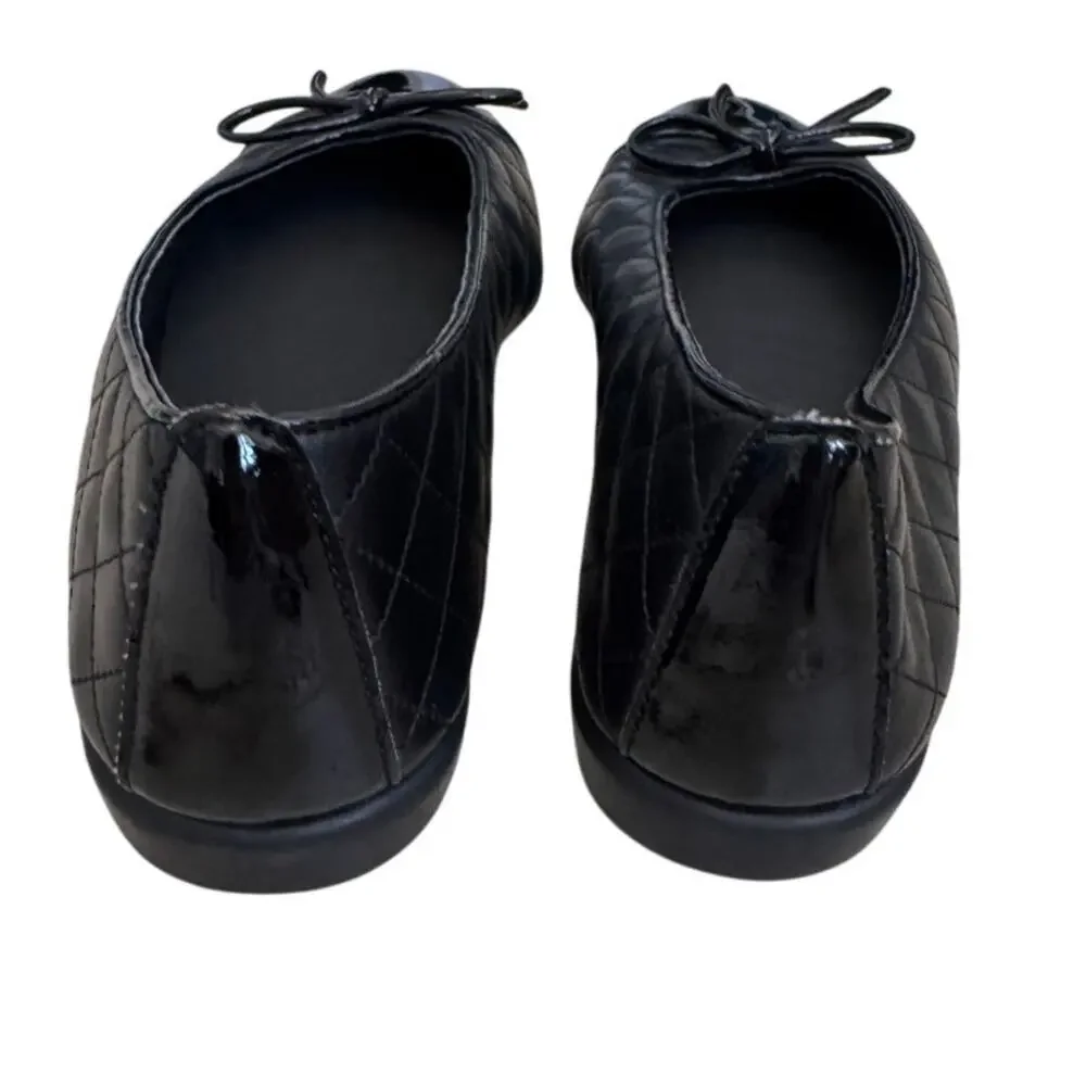 New The Flexx Women's Black Leather Riseco Quilted Ballet Flat Size 7